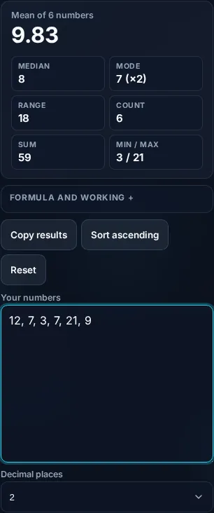 Calculating an average on a phone, no app installed.