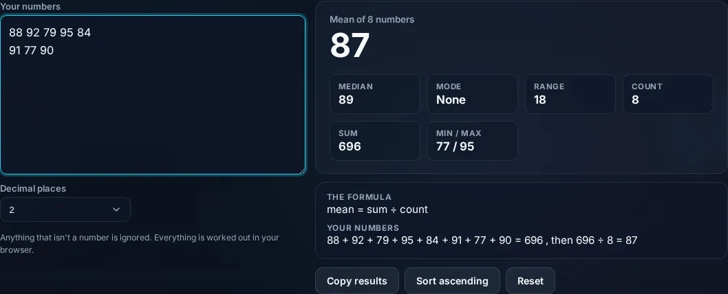 Summary statistics from a list of numbers.