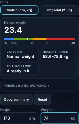 Calculating BMI on a phone, no app installed.