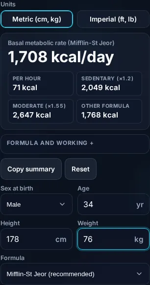 Calculating BMR on a phone, no app installed.