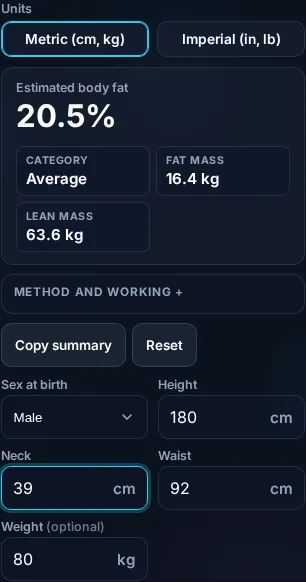 Estimating body fat on a phone, no app installed.