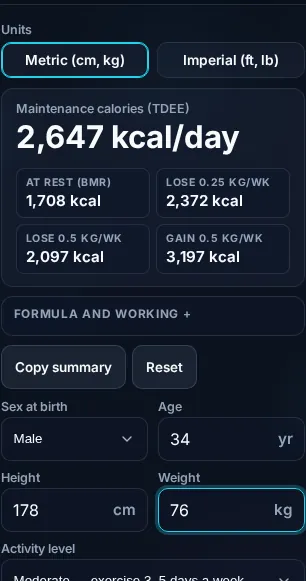 Calculating daily calories on a phone, no app installed.