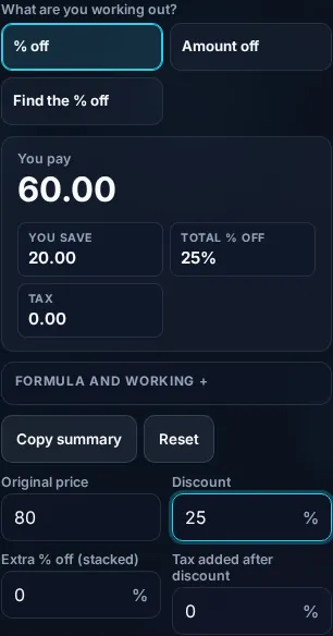 Calculating a discount on a phone, no app installed.