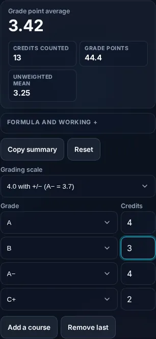 Calculating GPA on a phone, no app installed.