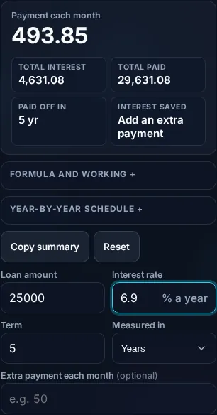 Calculating a loan payment on a phone, no app installed.
