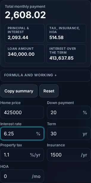 Calculating a mortgage on a phone, no app installed.