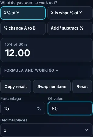 Calculating a percentage on a phone, no app installed.