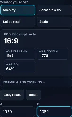 Calculating ratios on a phone, no app installed.