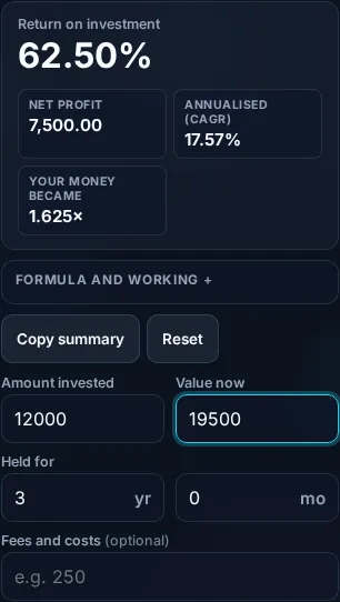 Calculating ROI on a phone, no app installed.