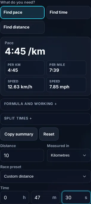 Calculating running pace on a phone, no app installed.