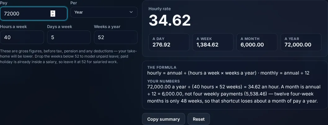 Salary to Hourly Calculator converting pay periods in the browser.