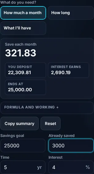 Planning a savings goal on a phone, no app installed.