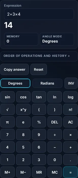 Using a scientific calculator on a phone, no app installed.