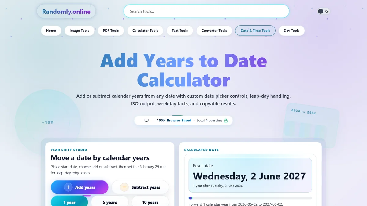 Add Years to Date Calculator - Add or Subtract Calendar Years