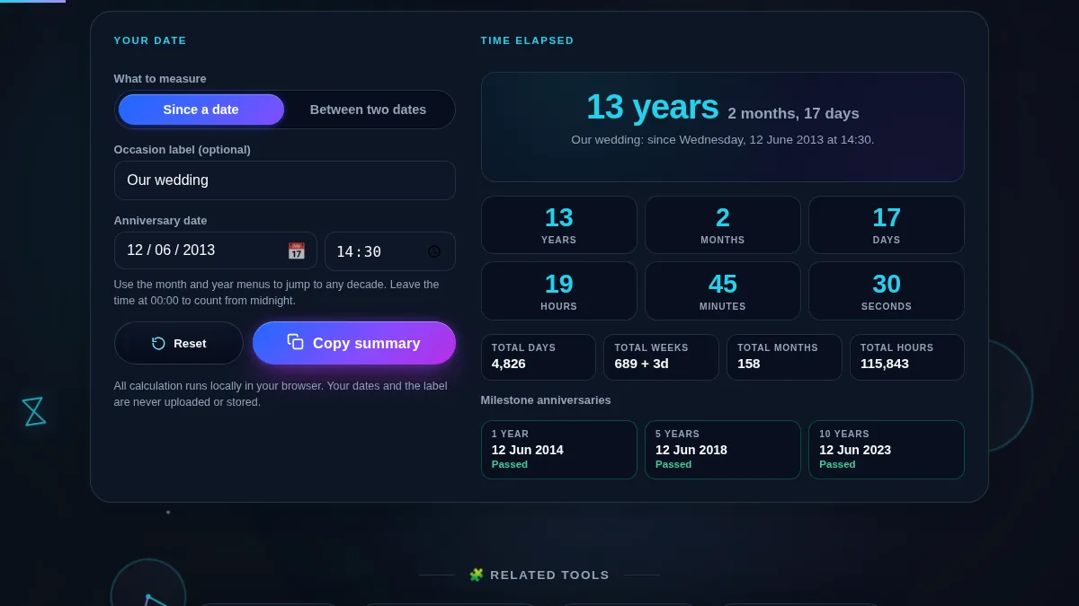 Anniversary Calculator - Years, Months & Days Together | Randomly.online