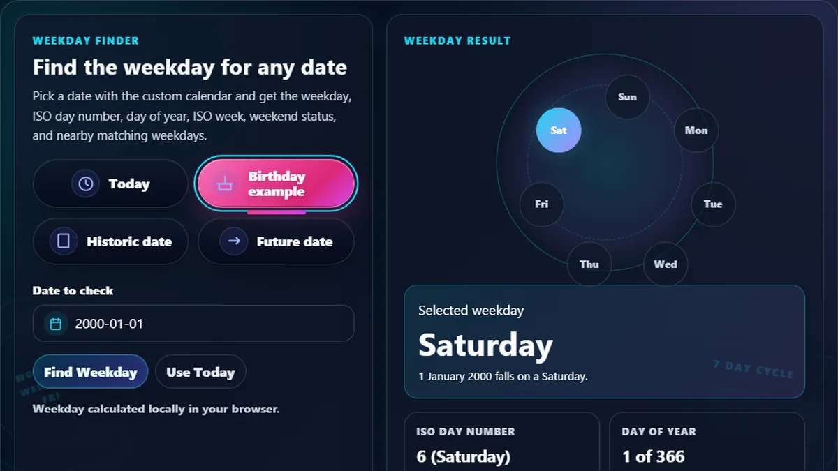 Day of Week Calculator - Find the Weekday for Any Date