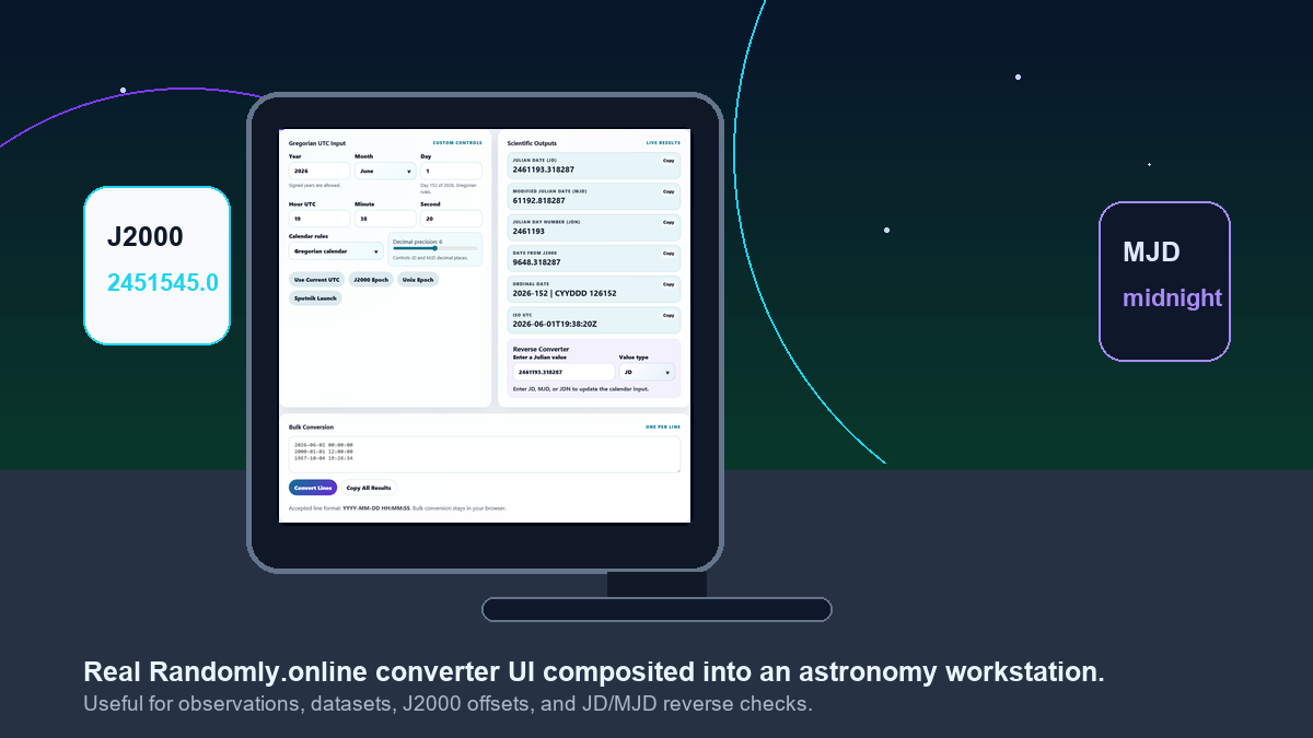 Julian Date converter shown on an astronomy workstation for scientific time conversion