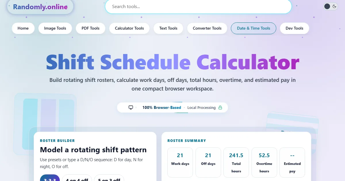 Shift Rotation Calclar Free Shift Schedule Calculator - Build Work Rosters Online