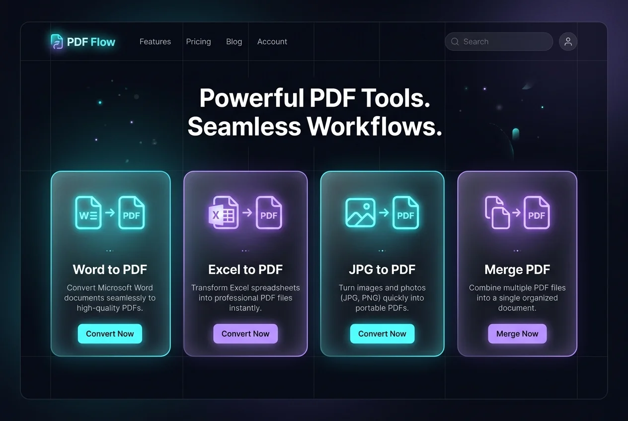 Grid of free PDF tools grouped by category: organize, convert, compress, secure, annotate, view.