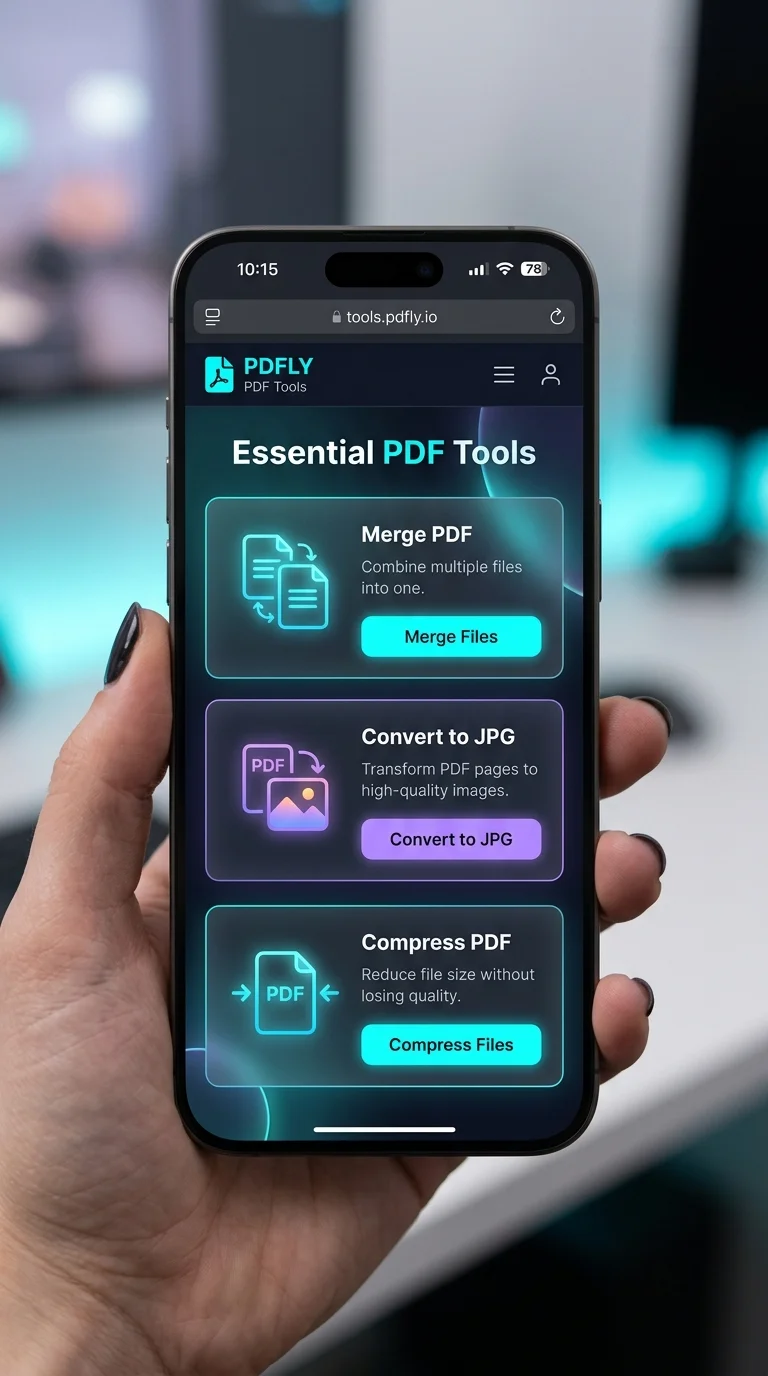 PDF tools hub stacked in a phone browser, no app installed.