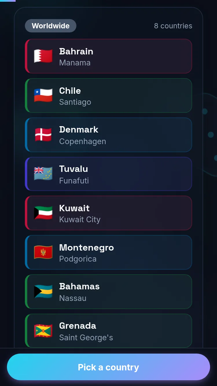 Picking a random country on a phone, no app installed.