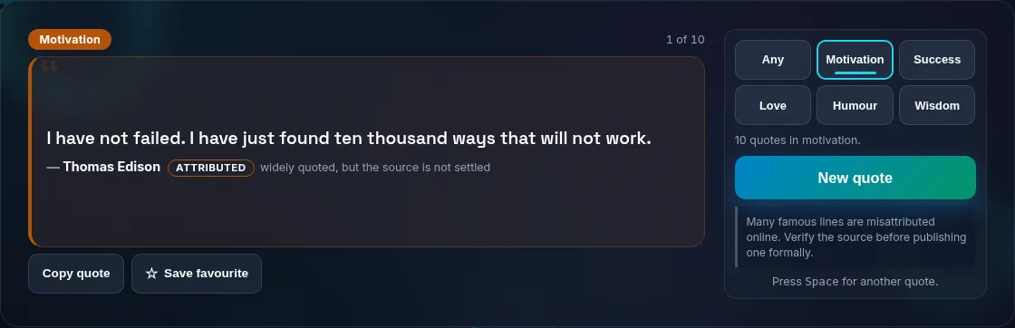 A random quote shown with its author.