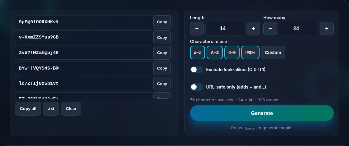 Batch of random strings with copy all.