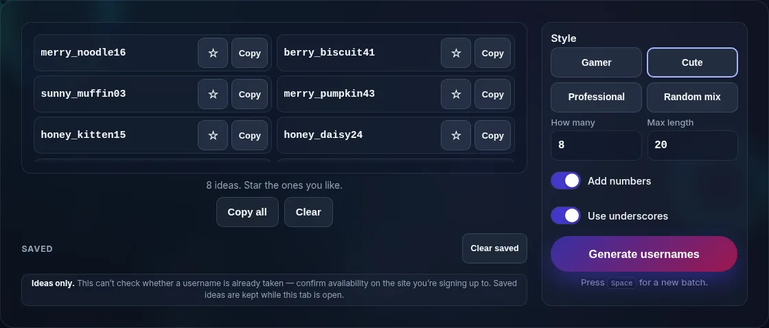 Pattern options for numbers and underscores.