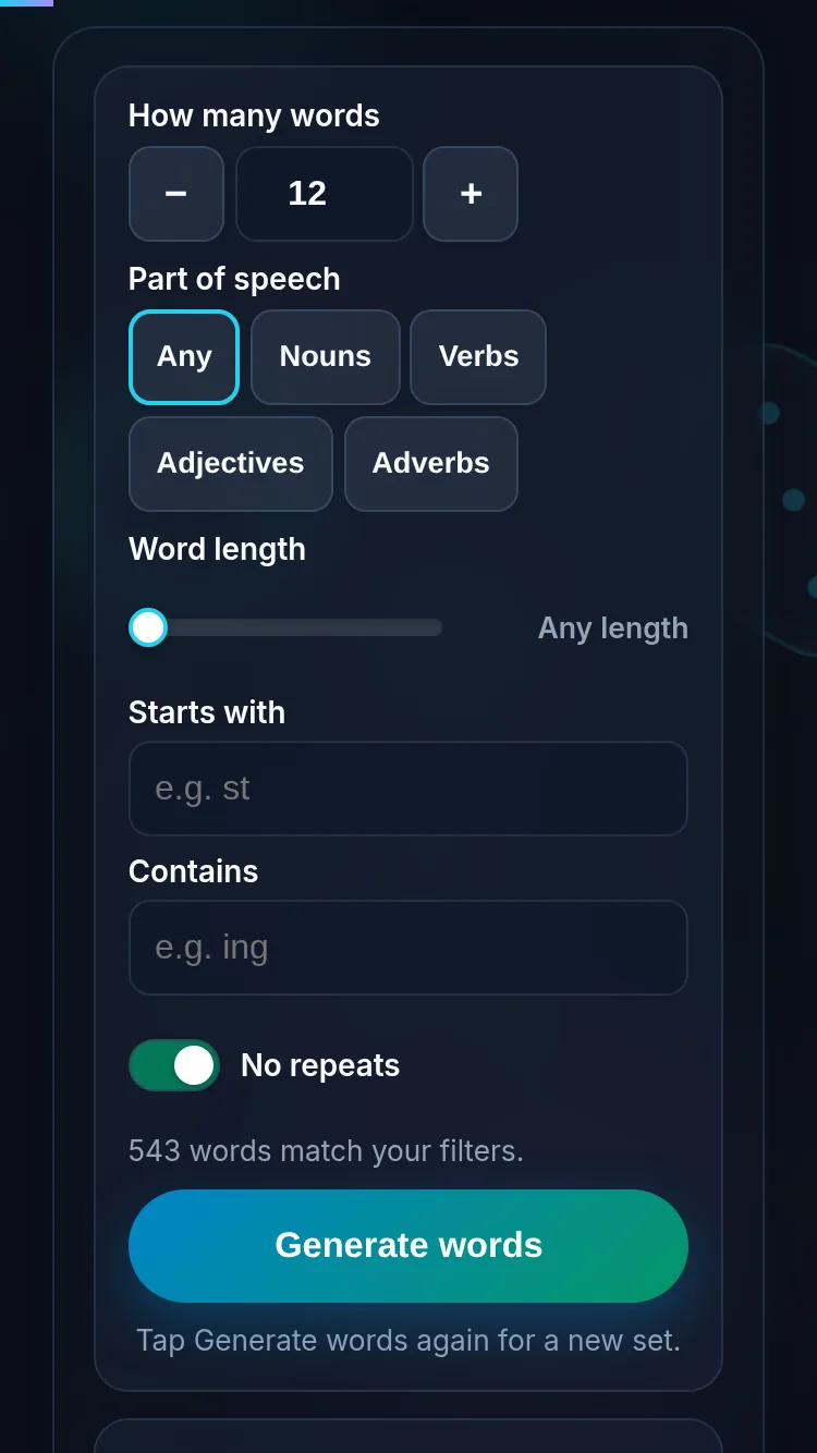 Generating random words on a phone, no app installed.