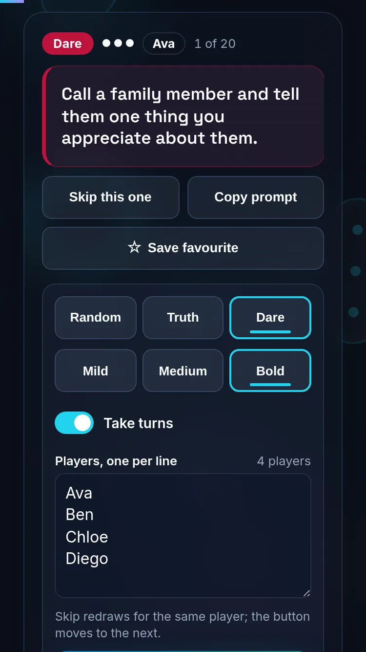 Playing Truth or Dare on a phone, no app installed.