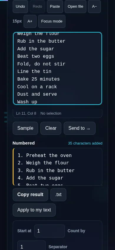 Adding line numbers on a phone, no app installed.