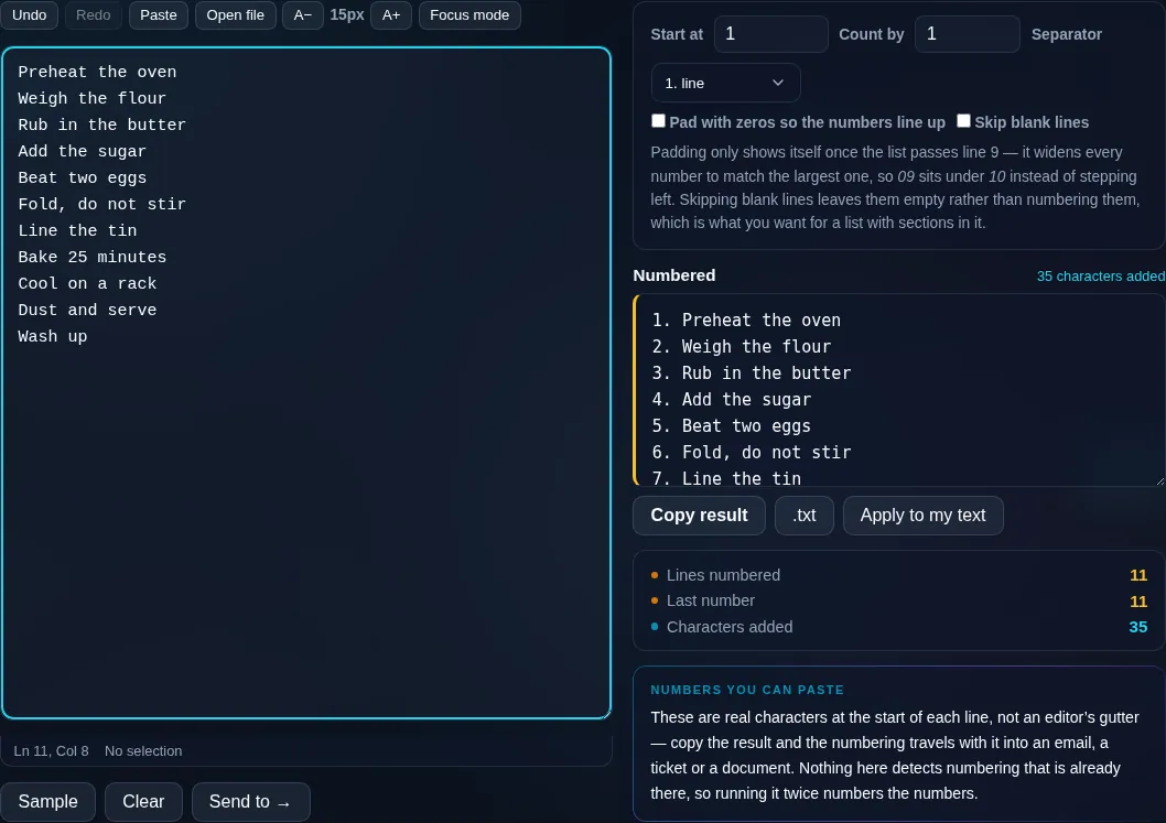 Add Line Numbers numbering each line in the browser.