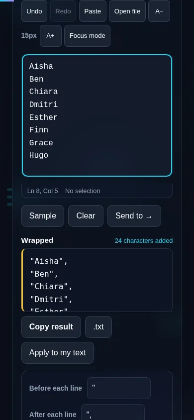 Adding prefix and suffix on a phone, no app installed.