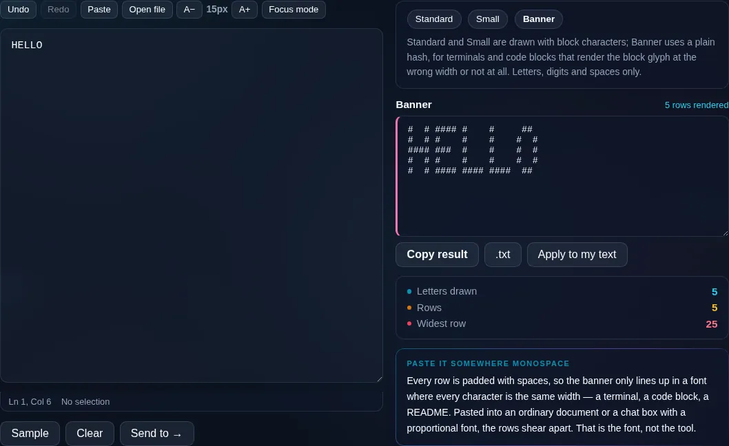 ASCII Art Text Generator making a banner in the browser.