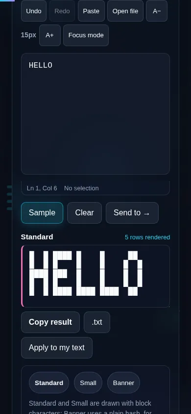Making ASCII art text on a phone, no app installed.