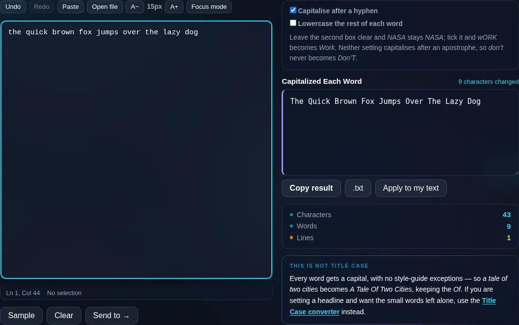 Capitalize Each Word capitalizing every word in the browser.