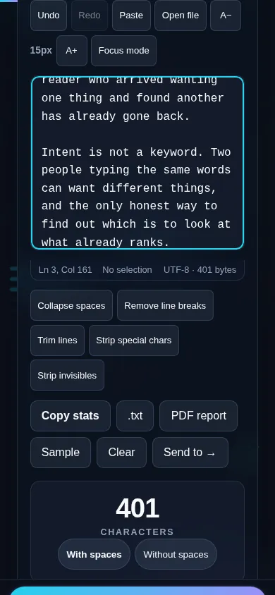 Counting characters on a phone, no app installed.