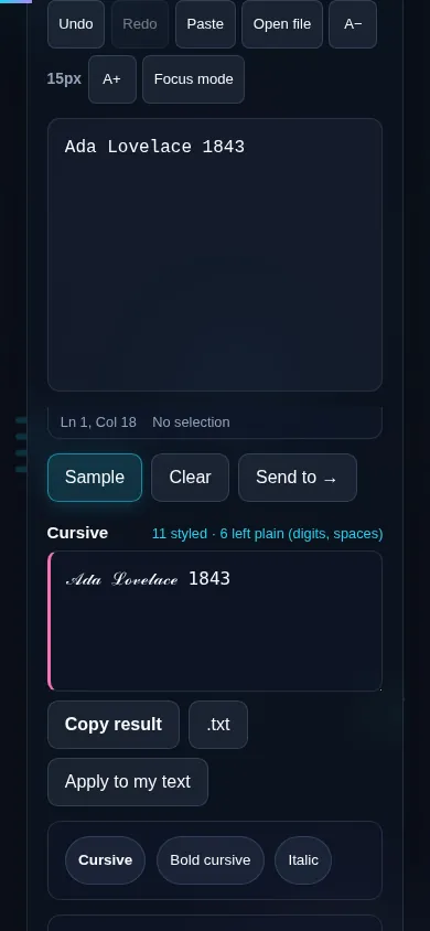 Making cursive text on a phone, no app installed.