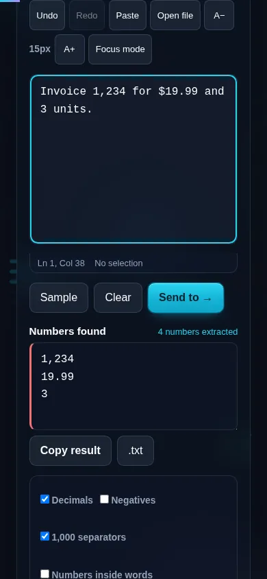 Extracting numbers on a phone, no app installed.