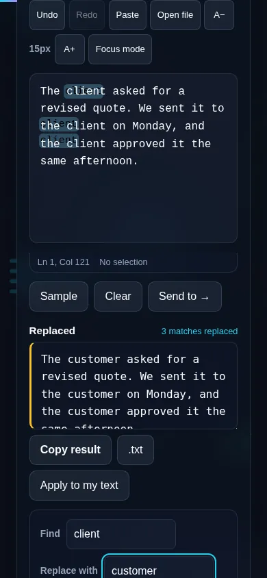 Find and replace on a phone, no app installed.
