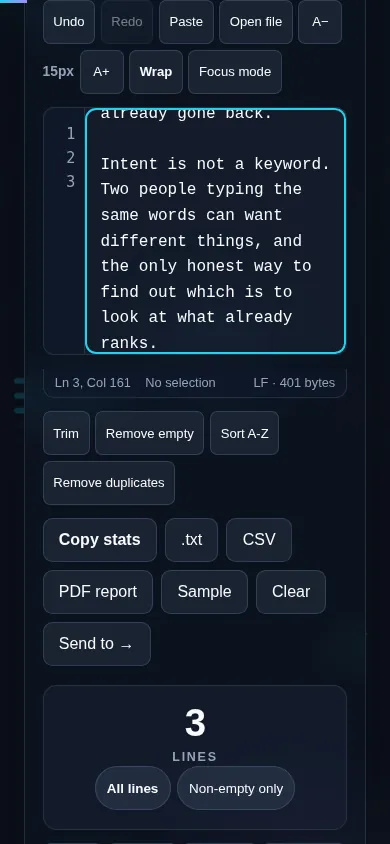 Counting lines on a phone, no app installed.