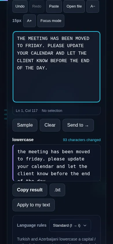 Converting text to lowercase on a phone, no app installed.