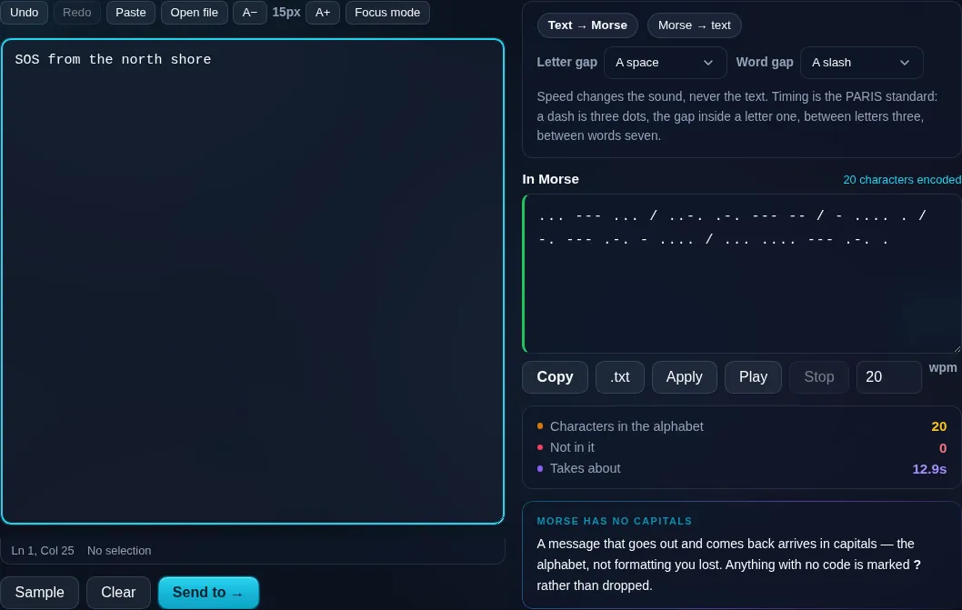 Morse Code Translator converting text to Morse in the browser.