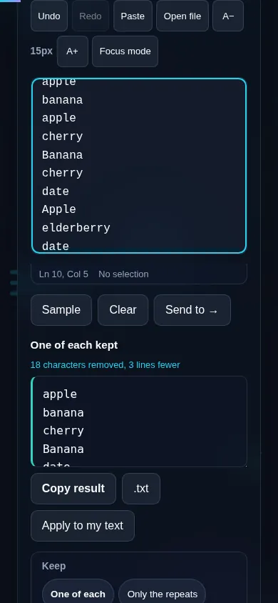 Removing duplicate lines on a phone, no app installed.