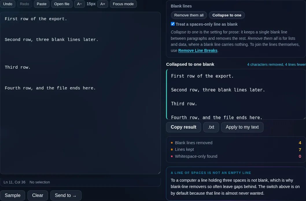 Text with blank lines removed and content packed together.