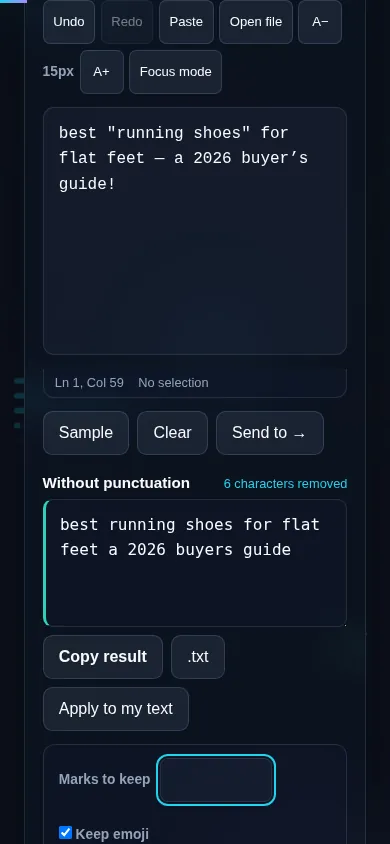 Removing punctuation on a phone, no app installed.