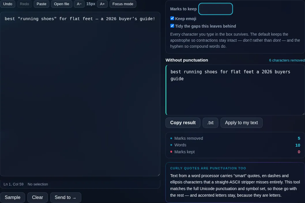 Remove Punctuation stripping marks in the browser.