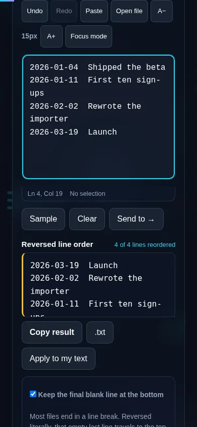 Reversing line order on a phone, no app installed.