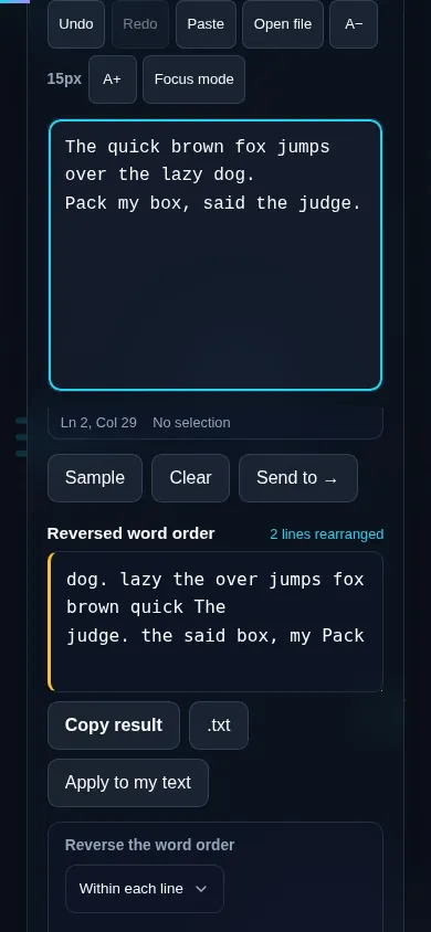 Reversing word order on a phone, no app installed.