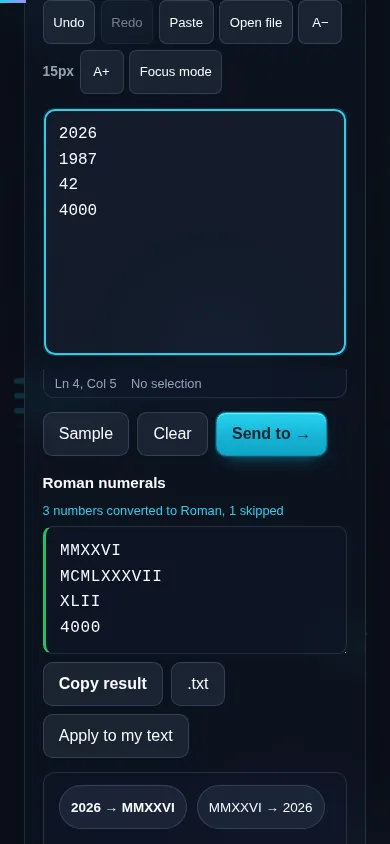 Converting Roman numerals on a phone, no app installed.